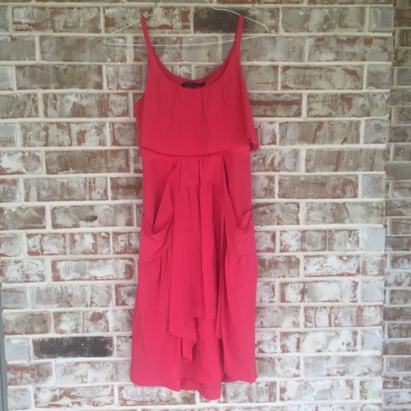 BCBG MAX AZRIA Azalea Red High Low Silk Cocktail Dress with Pockets - Picture 1 of 6